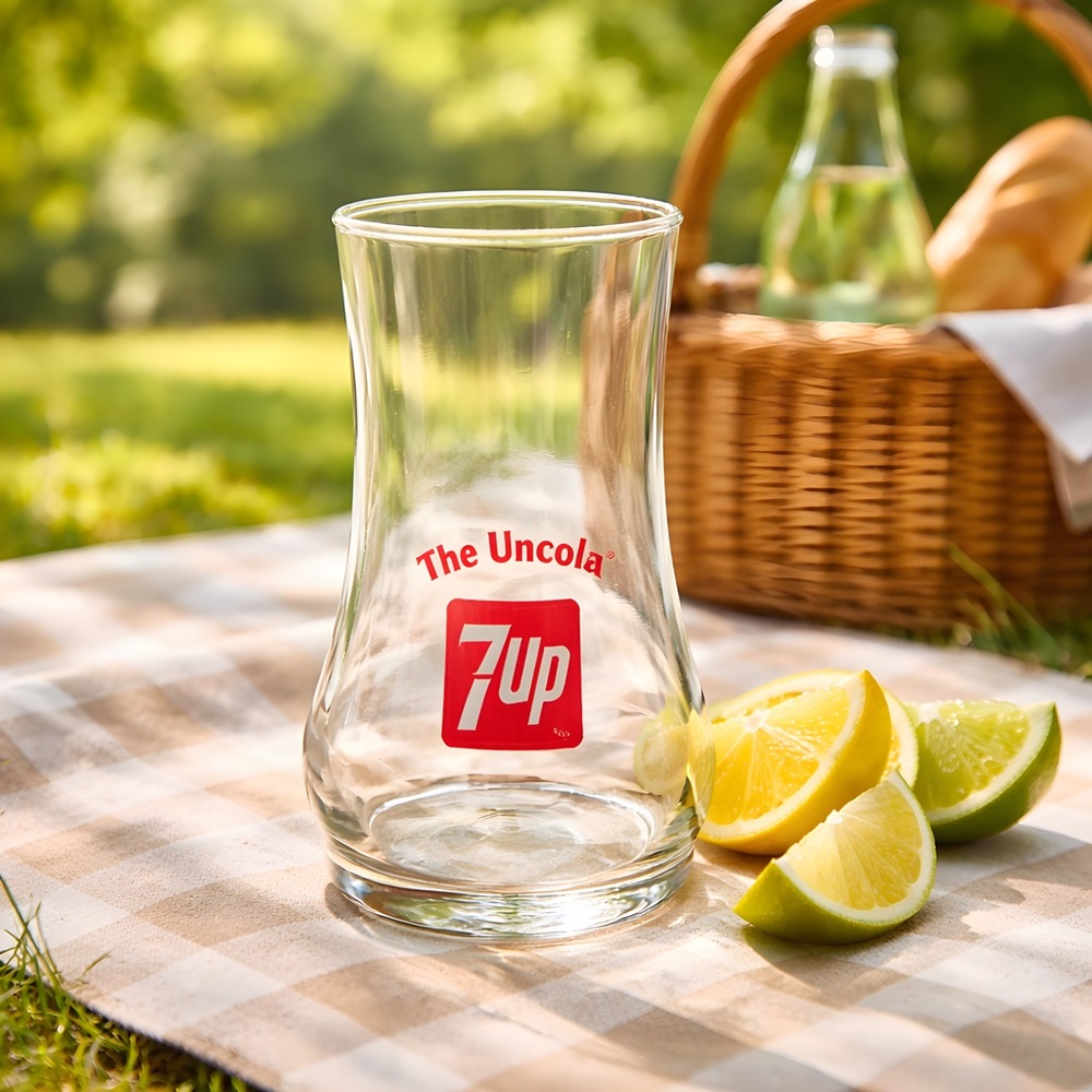 Vintage 7 Up "The Uncola" upside-down glass tumble